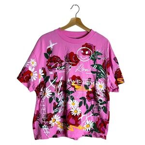First Row T-Shirt ladies Floral Graffiti Graphic Pink Size Large